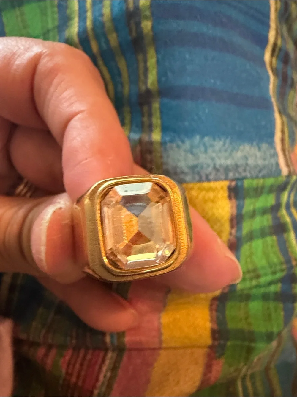 Gold-Tone Cocktail Ring with Champagne Gemstone Size 6